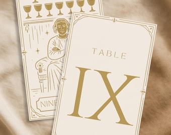 Celestial Tarot Table Numbers: Mystical Wedding Decor (Canva Template, 4.72x8.27")