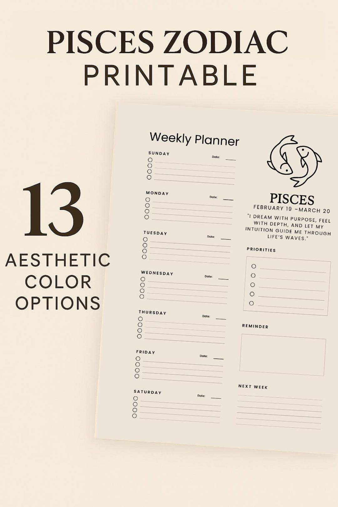 Pisces Pdf Pisces Zodiac Weekly Planner – Astrology PDF (digital Download) - Etsy