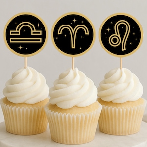 Zodiac Cupcake Toppers – Astrology Party Decor | 12 Star Sign Circle Toppers | Printable Celestial Party Favor
