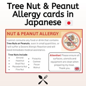 English to Japanese Peanut & Nut Allergy Card – For Safe Eating While Travelling