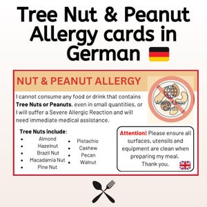 English to German Peanut & Nut Allergy Card – For Safe Eating While Travelling