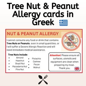 English to Greek Peanut & Nut Allergy Card – For Safe Eating While Travelling