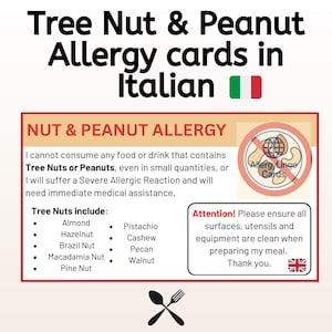 English to Italian Peanut & Nut Allergy Card – For Safe Eating While Travelling