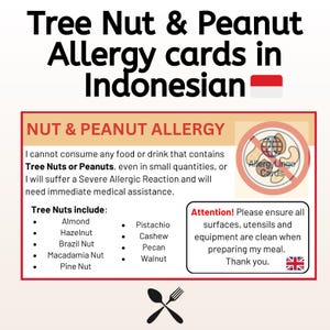 Englisch-Indonesisch Erdnuss- & Nuss-Allergiker Karte – Für sicheres Essen während Reisen
