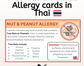 Engels-Thaise allergiekaart voor pinda's en noten – voor veilig eten tijdens het reizen