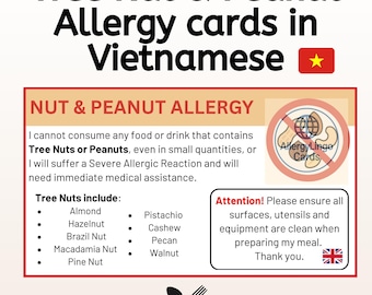 Tarjeta de alergia al cacahuete y los frutos secos (inglés-vietnamita): para comer con seguridad mientras viajas