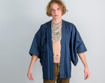 Indigo Grid Haori (羽織 – haori) – Men’s Japanese Urban Kimono Jacket