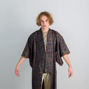 MYSTIC CODE WALKER|mens kimono|vintage japan|geometric robe|japanese fashion|bohemian|festival wear|statement clothing