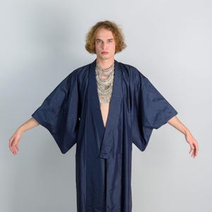 MIDNIGHT VOID SEEKER|mens kimono|boho robe|handmade|japanese clothing|darkwear|minimalist style|spiritual fashion