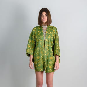 MYSTIC GREEN PIXIE|silk kimono|boho jacket|japanese haori|festival fashion|spiritual clothing|hippie style|ethereal robe