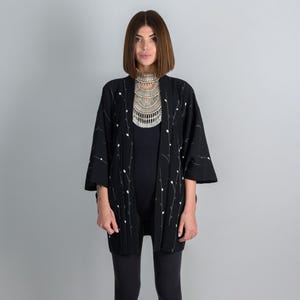 MOON SEED SORCERESS|haori jacket|japanese kimono|festival wear|witchcore fashion|black and white robe|bohemian layering|cosmic streetwear