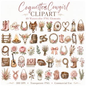 Pink Cowgirl Boots Clipart PNG | Coquette Western Watercolor Design | Rodeo Baby Shower Graphic | Cute Sublimation PNG | Digital Download