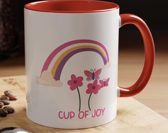 Floral Coffee Mug Gift for Her, Cute Butterfly Mug, Aesthetic Tea Cup, Colorful Coffee Mug, Cottagecore Mug