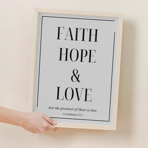 Faith Hope Love, Digital Download, Bible Art Print, Printable Wall Art, Christian Art, Scripture Print, Christian Wall Art