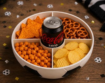 Fußball Snackschale mit Getränkehalter | 3D Druck Snack Bowl für Chips & Snacks | Fußball Party Deko Geschenk für Fans