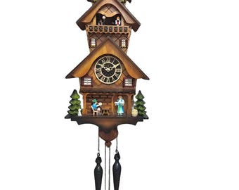 Handcrafted Black Forest Cuckoo Clock, 3-Tier German Beer Garden Scene, Dancing Balcony Figures, Quartz German Design, Musical
