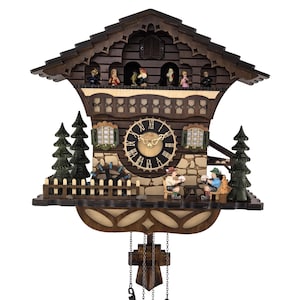 Handcrafted Black Forest Cuckoo Clock, Beer Drinkers, Dancing Figurines, Quartz German Design, Musical