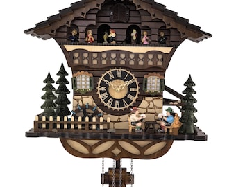 Reloj de cuco artesanal de la Selva Negra, con figuras de bebedores de cerveza bailando, diseño alemán de cuarzo y música.