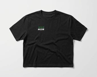 Camiseta MAD MOM / Camiseta holgada para mujer, tipografía verde degradada