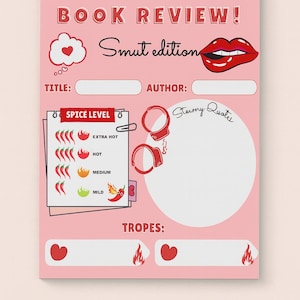 Book Review Sticky Notes Smut Sticky Notepad, Bookworm Gift, Bookish Stationary Reader, Smut Stationery Reading Journal Notes