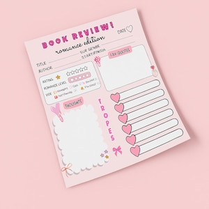 Book Review Sticky Notes Romance Sticky Notepad Bookworm Gift Bookish Stationary Reader Stationery Reading Journal Notepad Reading Notes 3x3