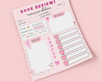 Book Review Sticky Notes Romance Sticky Notepad Bookworm Gift Bookish Stationary Reader Stationery Reading Journal Notepad Reading Notes 3x3