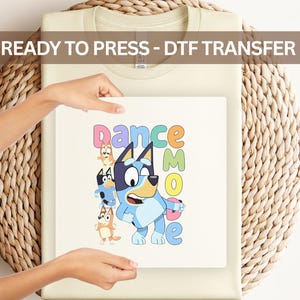 Dance Mode Bluey & Bingo DTF Transfer – Fun Cartoon Puppy Design for Kids Shirts