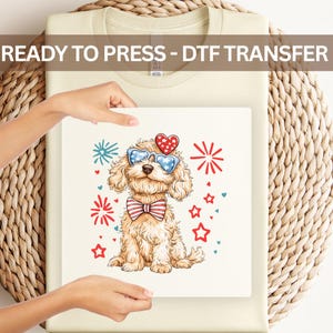 Patriotic Dog DTF Transfer | 4th of July Celebration Pup Iron-On | Cute Puppy Heat Transfer for T-Shirts & More