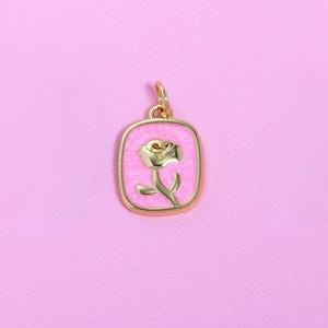 Rose Pendant,18K Gold Filled Enamel Rose Flower Charms,Fashion Rose Tarot Charms Bracelet Necklace Earrings,For DIY Jewelry Making Supply