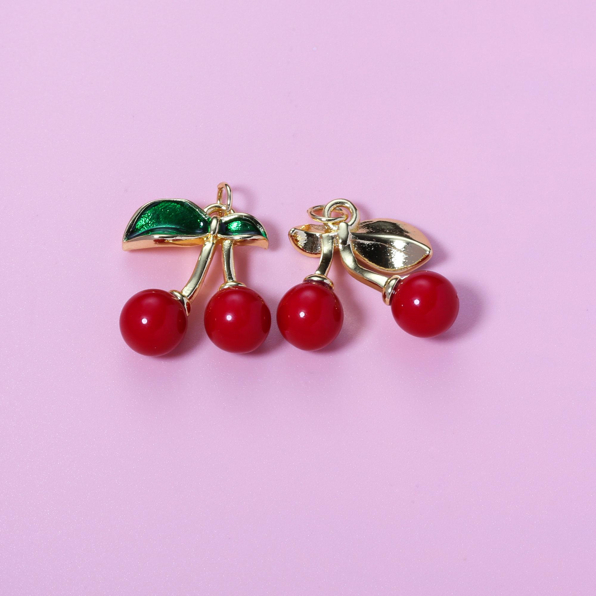 Cherry Pendant,18k Gold Filled Red Enamel Big Cherry Charm,cute