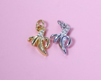 Colgante de plátano, dije de fruta con circonita cúbica bañada en oro de 18 quilates, joyería de inspiración veraniega, collar y pendientes con dije de plátano, para hacer joyas DIY.