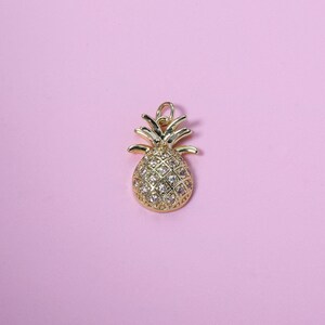 Pineapple Charms,18K Gold Filled CZ Summer Pineapple Pendant,Cute Fruit Pineapple Charm Bracelet Necklace Earrings,DIY Jewelry Making Supply