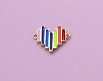 Heart Rainbow Connectors,18K Gold Filled Enamel Rainbow Love Heart Connectors,Enamel Rainbow Heart Charms Bracelet,For DIY Jewelry Making