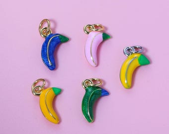 Colgante de plátano, dije de fruta esmaltado en oro de 18 quilates, joyería de inspiración veraniega, collar y pendientes con dije de plátano, para hacer joyas DIY.