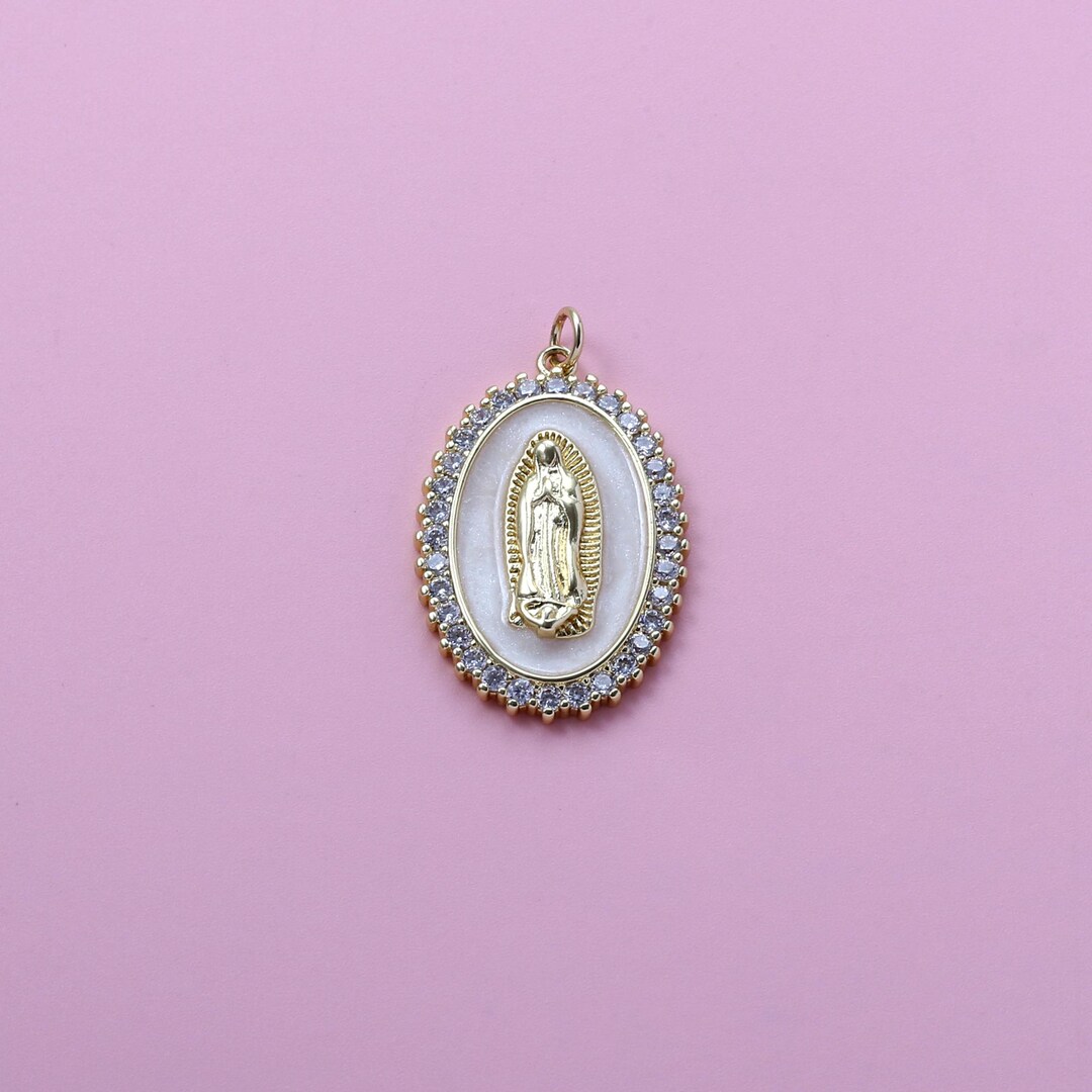Virgin Mary Charms,18k Gold Filled Enamel CZ Virgin Mary Pendant
