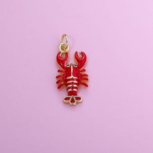 Lobster Charms,18K Gold Filled Enamel Red Cute Lobster Pendant,Ocean Beach Charm Bracelet Necklace For DIY Jewelry Making Supply
