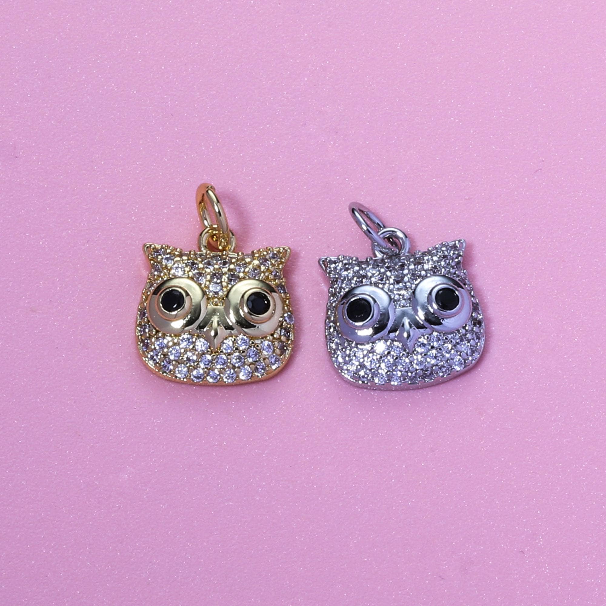 Owl Pendant,18K Gold Filled CZ Forest Guard Owl Charms,Cute Cartoon Owl Gold Silver Charms Bracelet 