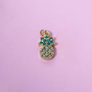 Gold Pineapple Charms,18K Gold Filled CZ Summer Pineapple Pendant,Cute Fruit Charm Bracelet Necklace Earrings,DIY Jewelry Making Supply