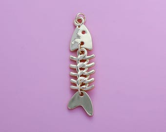 Fish Charm,18K Gold Filled Fishbone Pendant,Marine Animals Fishbone Charm Bracelet Necklace Earrings,for DIY Jewelry Making Supply