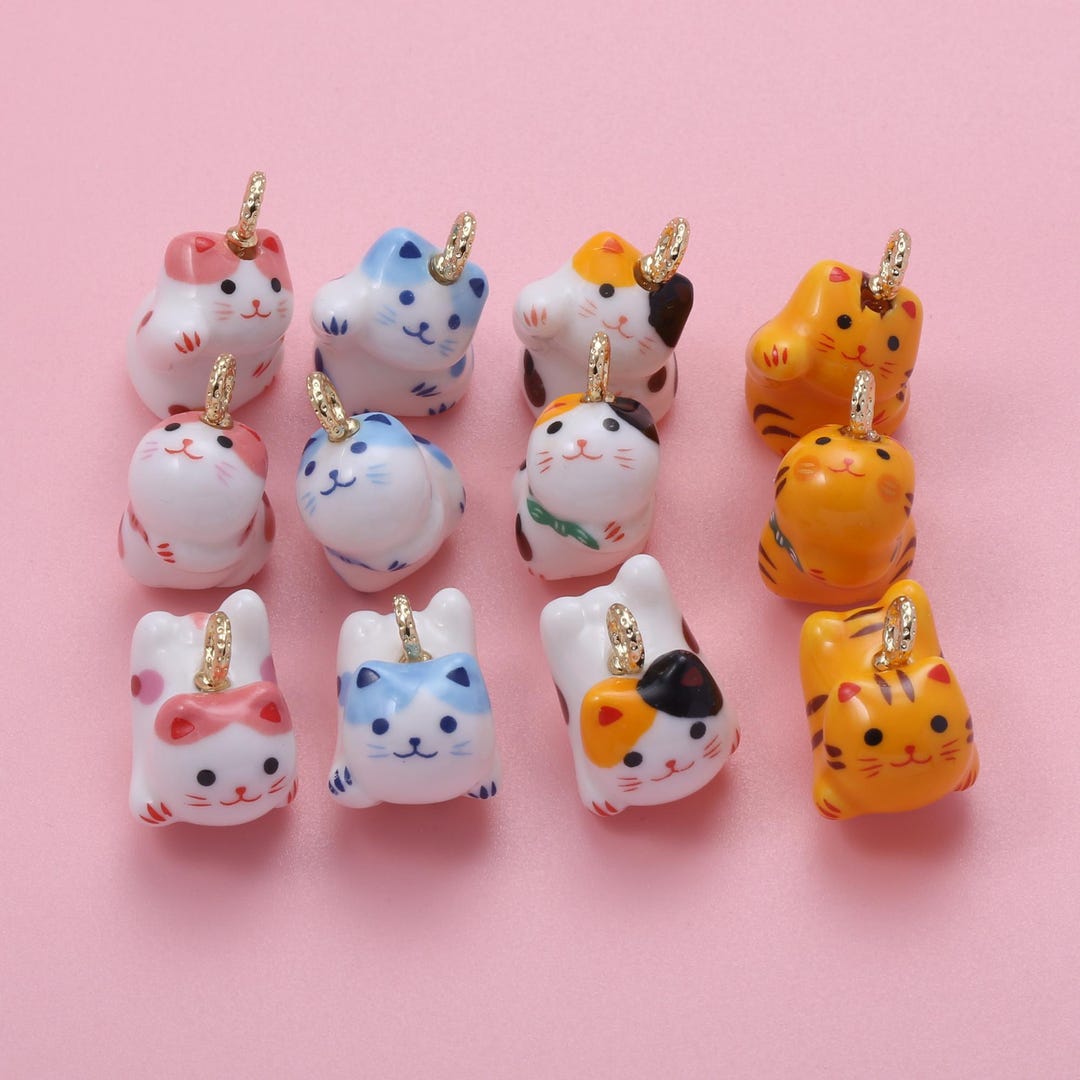 Colorful Ceramic Lucky Cat Charms,handmade Painting Ceramic