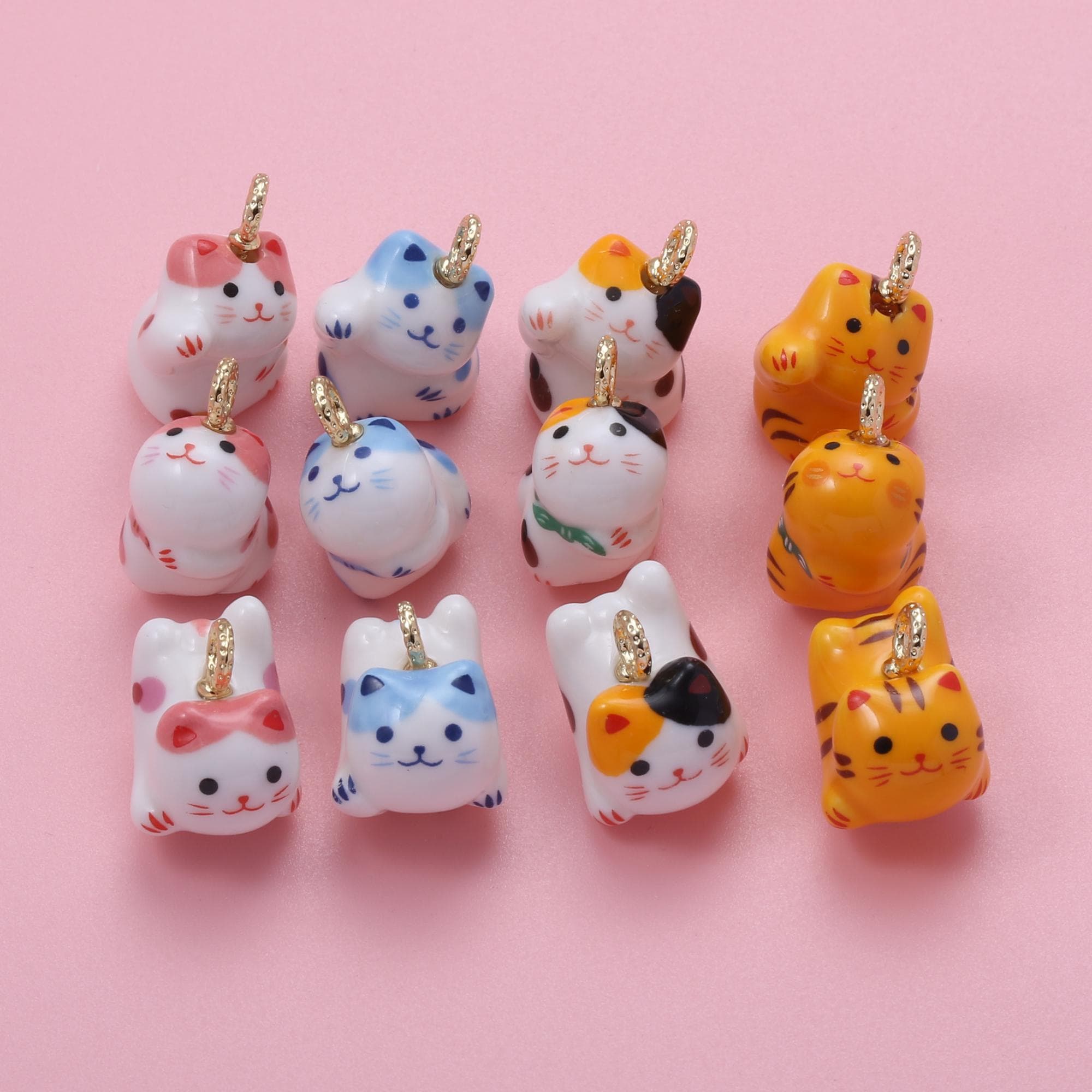 Colorful Ceramic Lucky Cat Charms,handmade Painting Ceramic