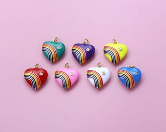 Rainbow Heart Charms,18K Gold Filled Enamel Rainbow Love Heart Charms, Enamel Rainbow Heart Pendant Necklace ,For DIY Jewelry Making Supply