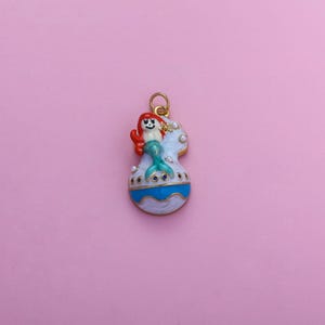 Mermaid Pendant,18K Gold Filled CZ Enamel Pearl Beach Mermaid Charm,Under The Sea Jewelry Fairy Tale Marine Mermaid Charms, For DIY Jewelry