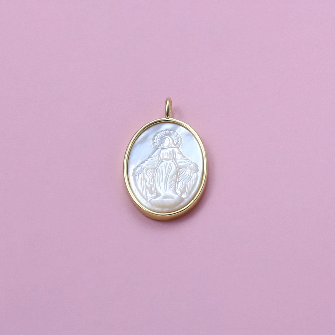 Virgin Mary Shell Virgin Mary Charms,18k Gold Filled Shell Virgin Mary Big Pendant ...