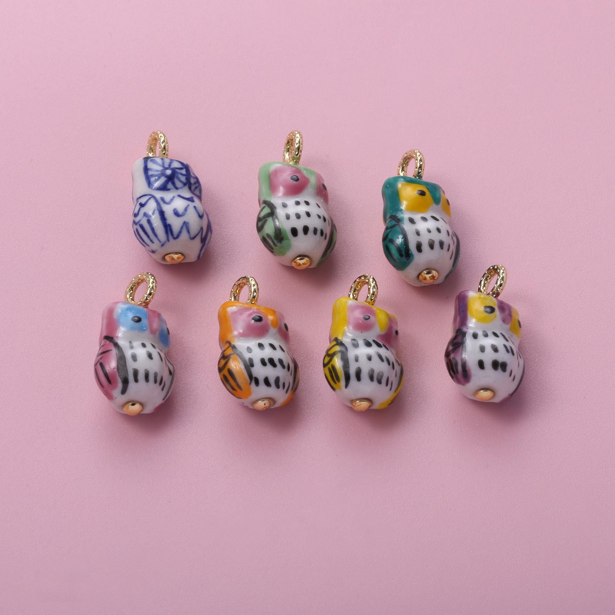 Colorful Ceramic Owl Charms,Handmade Painting Ceramic Porcelain Sky King Owl Charms For Earrings Nec