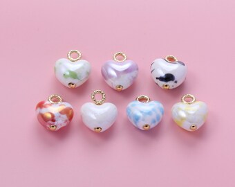 Beadthoven 100 Perline Acriliche A Forma Di Cuore Colorato - Per Gioielli Fai-da-te, Foro 2mm, Effetto "ghiaccio"