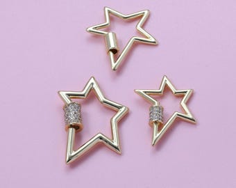 18K Gold Filled CZ Zircon Star Screw Clasp,Carabiner Lock Connector,Carabiner Screw Clasp,Finding Necklace Bracelet For DIY Jewelry Making