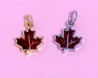 Maple Leaf Pendant,18K Gold Filled Enamel Maple Leaf Charms,Simplicity Autumn Angel Maple Leaf Charms Bracelet Necklace Earrings DIY Jewelry