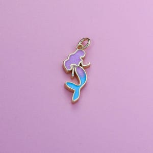 Mermaid Pendant,18K Gold Filled Enamel Beach Mermaid Charm,Under The Sea Jewelry Fairy Tale Marine Mermaid Charm For DIY Jewelry Making