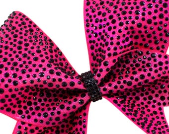 1pc Cheer Bow, Full Glitter Ribbon with Rhinestones, Hairbow, Hair Bow, Glitter Hairbow, Cheer Bow, Neon Pink and Black